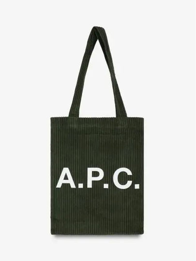 Lou Logo-Print Vertical Corduroy Tote Bag In Forest Green - A.P.C. - BALAAN 2