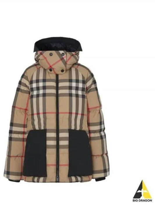 Women's Detachable Check Hooded Padding Archive Beige - BURBERRY - BALAAN 2