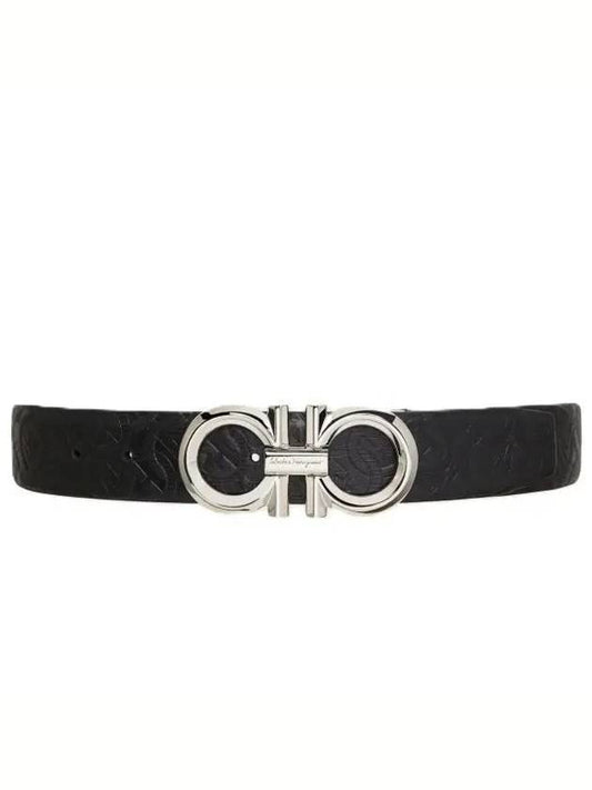 Gancini Buckle Reversible Leather Belt Navy Black - SALVATORE FERRAGAMO - BALAAN 2