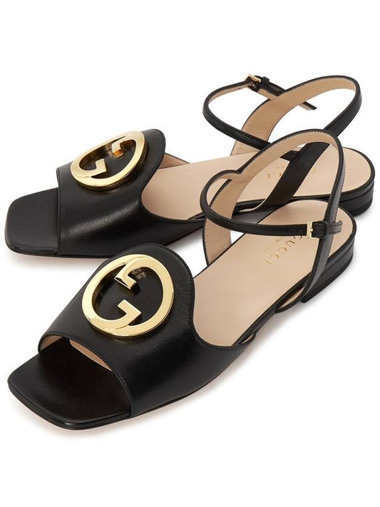 Women's Interlocking G Logo Leather Sandals Black - GUCCI - BALAAN.