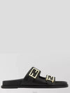 Women's FF Leather Fill Flat Sandals Slippers Black - FENDI - BALAAN 3