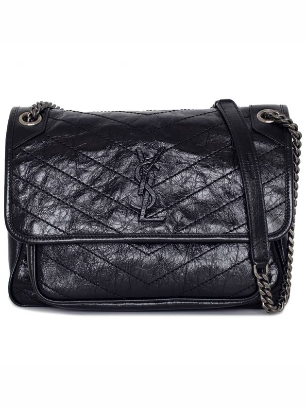 Nikki Medium Krinkle Vintage Leather Shoulder Bag Black - SAINT LAURENT - BALAAN 2