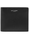 Classic Logo Textured Leather Half Wallet Black - SAINT LAURENT - BALAAN 6