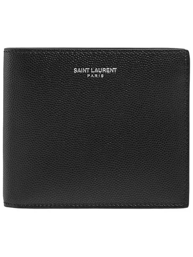 Classic Logo Textured Leather Half Wallet Black - SAINT LAURENT - BALAAN 6