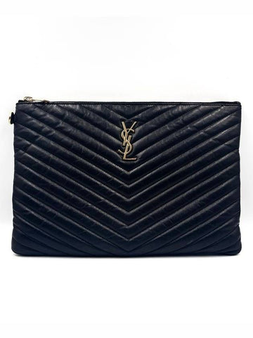 Monogram Chevron Black Clutch Bag - SAINT LAURENT - BALAAN 1