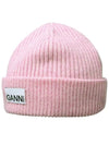 Rib Knit Wool Beanie Light Pink - GANNI - BALAAN 5