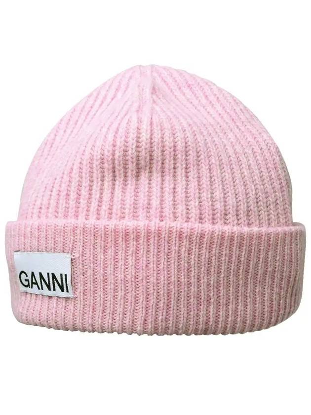 Rib Knit Wool Beanie Light Pink - GANNI - BALAAN 5