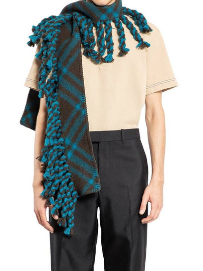 Skinny Check Chunky Tassels Fringe Wool Scarf Green - BURBERRY - BALAAN 2