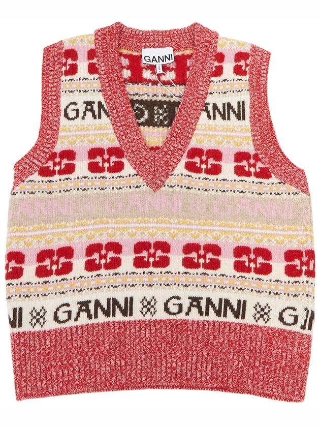 V-neck Logo Graphic Wool Blend Vest - GANNI - BALAAN 2