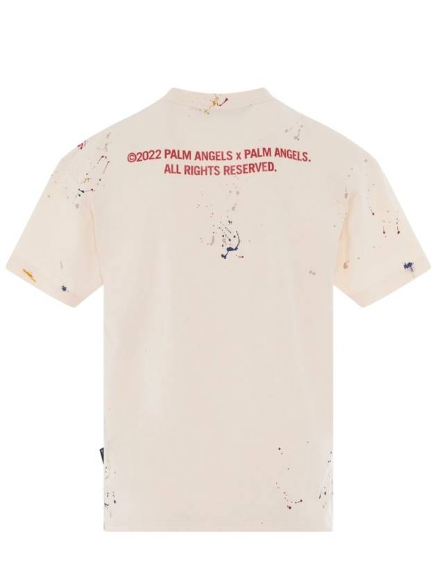 Palm Tree Painted Cotton Short Sleeve T-Shirt Ivory - PALM ANGELS - BALAAN 4