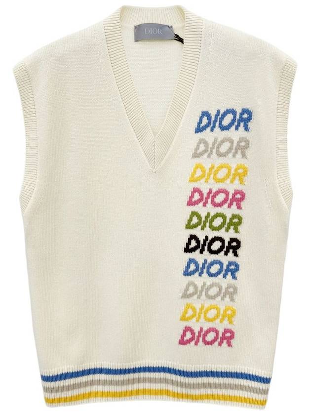 Logo Intarsia Cashmere Knit Vest 413M650AT773 - DIOR - BALAAN 1