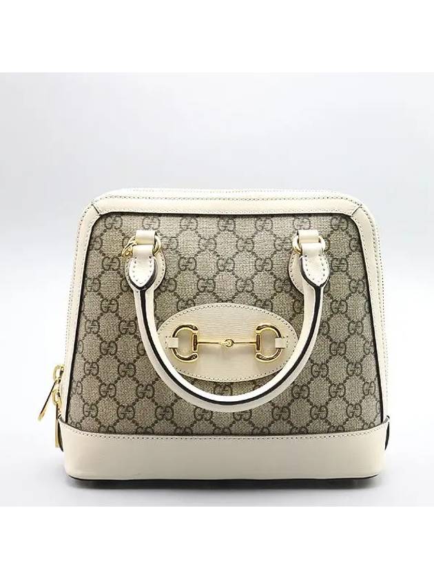 621220 GG Logo Canvas Ivory Leather Gold Horsebit 1955 Small Top Handle Bag Shoulder Strap 2WAY - GUCCI - BALAAN 2