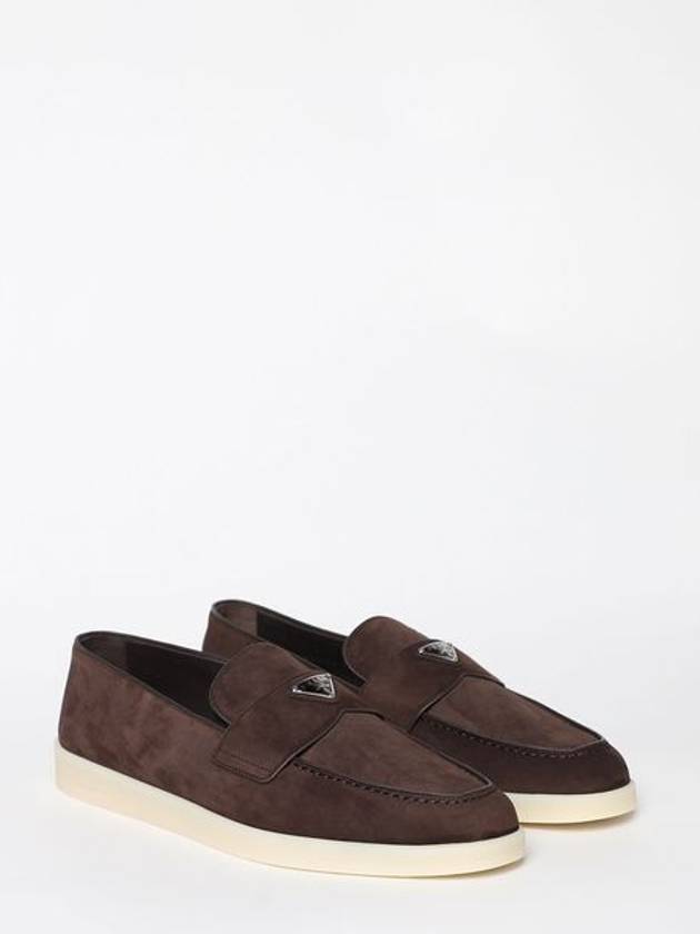 Triangle Logo Suede Loafers Dark Brown - PRADA - BALAAN 3