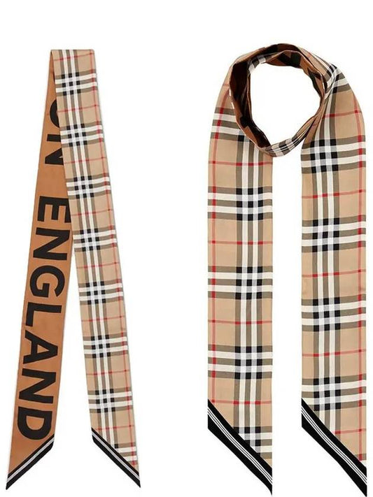 Vintage Check Logo Print Silk Skinny Reversible Scarf Archive Beige - BURBERRY - BALAAN 2