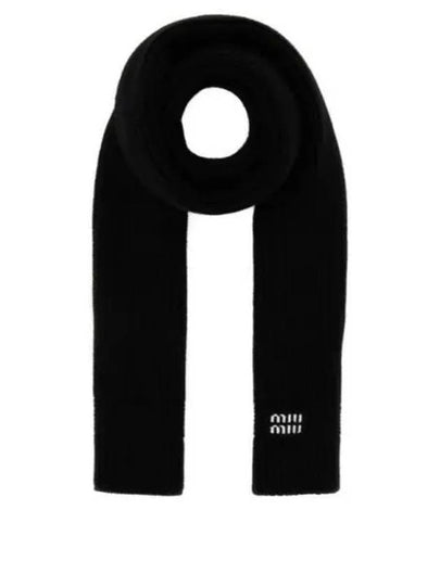 Intarsia Logo Wool Cashmere Muffler Black - MIU MIU - BALAAN 2