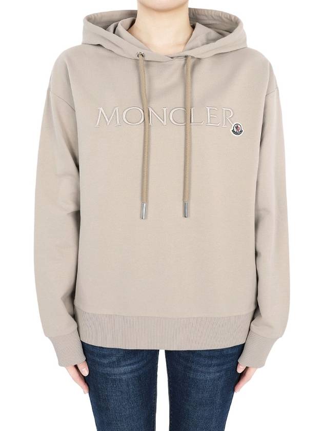 Moncler Women s Embroidered Logo Hooded Sweatshirt Beige 8G00016 89A1K 20J - MONCLER - BALAAN 1