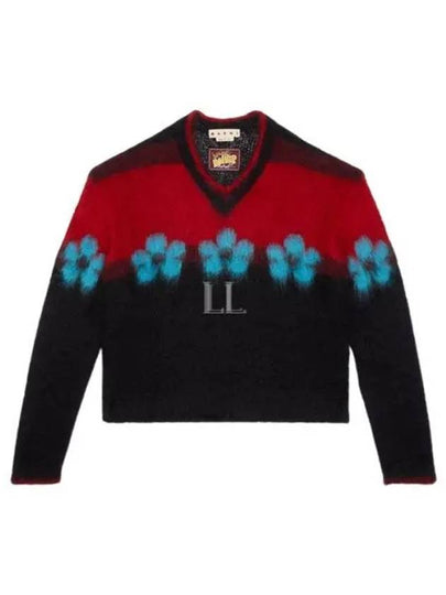 Floral Motif Brushed Effect Knit Top Black Red - MARNI - BALAAN 2