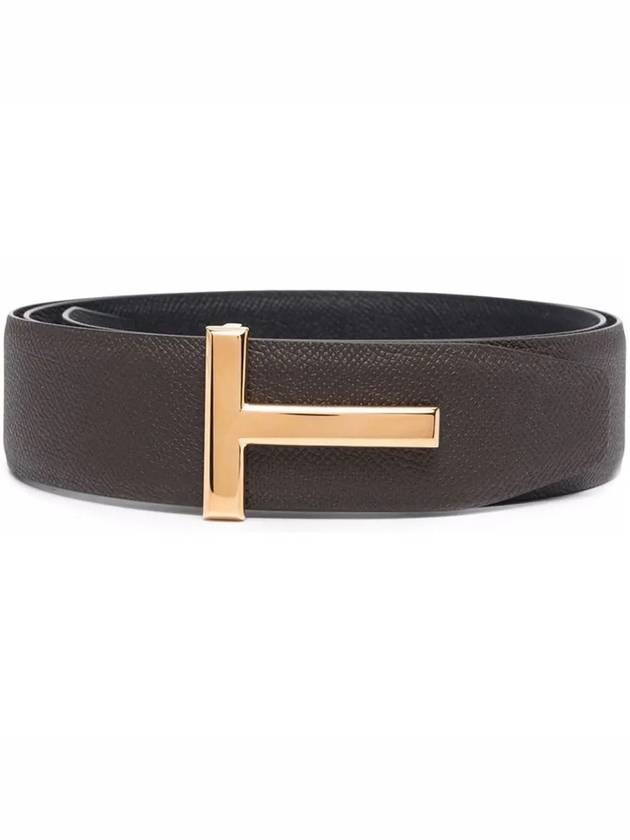 T Buckle Reversible Leather Belt Brown - TOM FORD - BALAAN 3