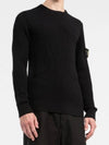 Wappen Patch Crew Neck Ribbed Wool Knit Top Black - STONE ISLAND - BALAAN 3