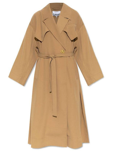 Twill belted Oversized Fit Trench Coat Beige - GANNI - BALAAN 1