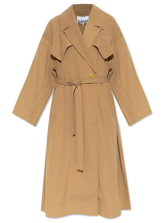 Twill belted Oversized Fit Trench Coat Beige - GANNI - BALAAN 1