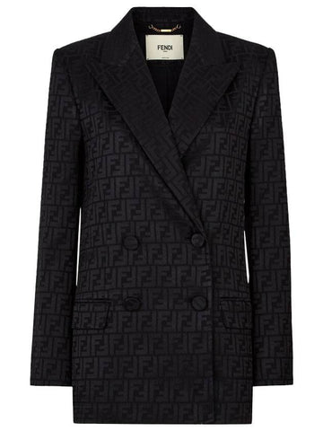 Logo Double Button Blazer Jacket Black - FENDI - BALAAN 1