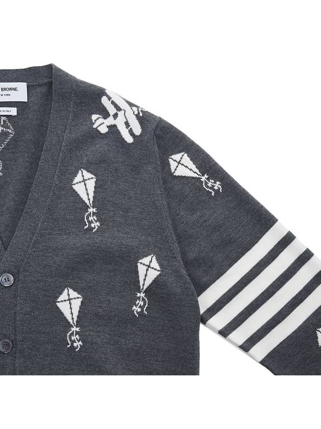 Sky Icon Merino Wool Cardigan Grey - THOM BROWNE - BALAAN 5