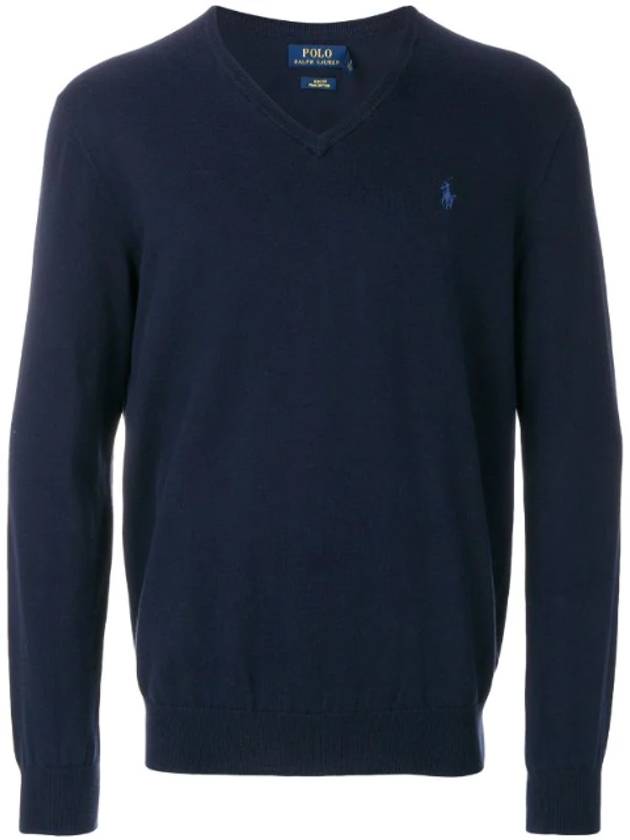 Embroidery Logo V-neck Knit Top Navy - POLO RALPH LAUREN - BALAAN 1