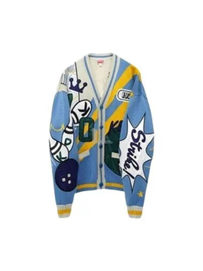 Bowling Elephant V-Neck Cardigan Blue - KENZO - BALAAN 2