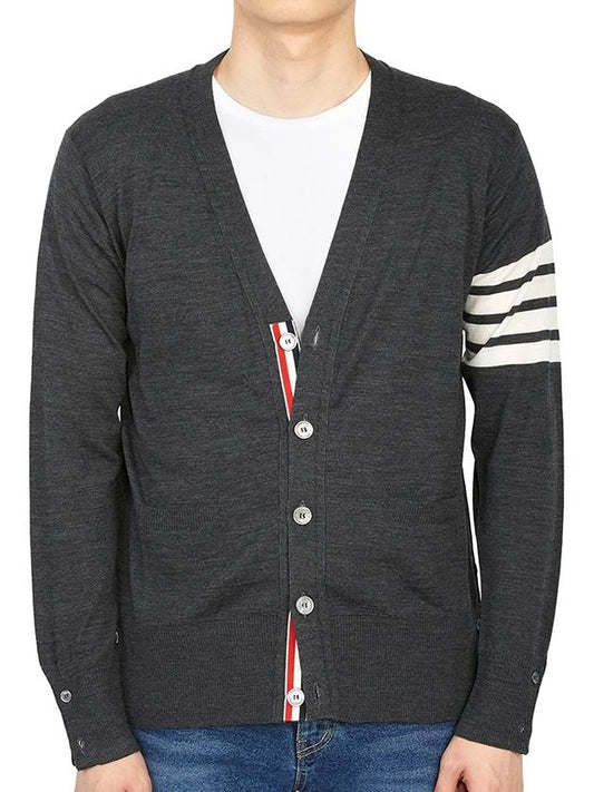 Men's Sustainable Classic Diagonal Wool Cardigan Dark Grey - THOM BROWNE - BALAAN 2