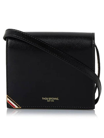 RWB Tab Enamel Strap Card Wallet Black - THOM BROWNE - BALAAN 1