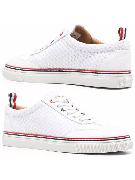 Women's Vitello Calfskin Mesh Striped Rubber Cupsole Low Top Sneakers White - THOM BROWNE - BALAAN 2