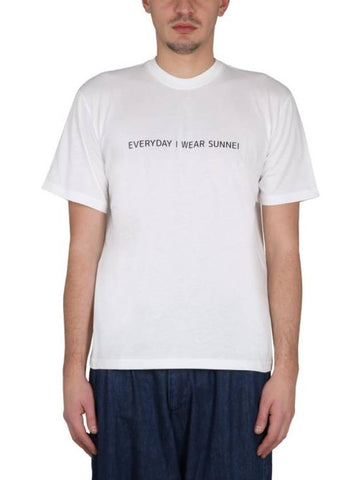 Slogan Print Crew Neck Short Sleeve T-Shirt White - SUNNEI - BALAAN 1