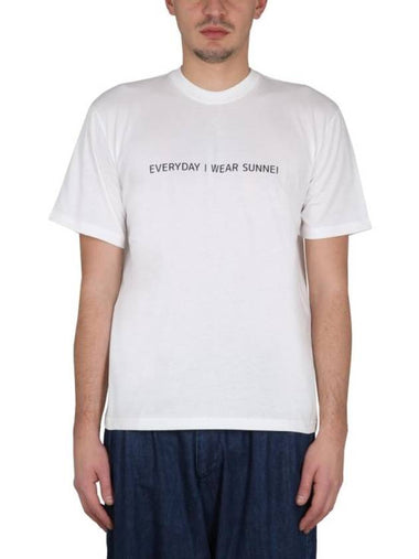 Slogan Print Crew Neck Short Sleeve T-Shirt White - SUNNEI - BALAAN 1