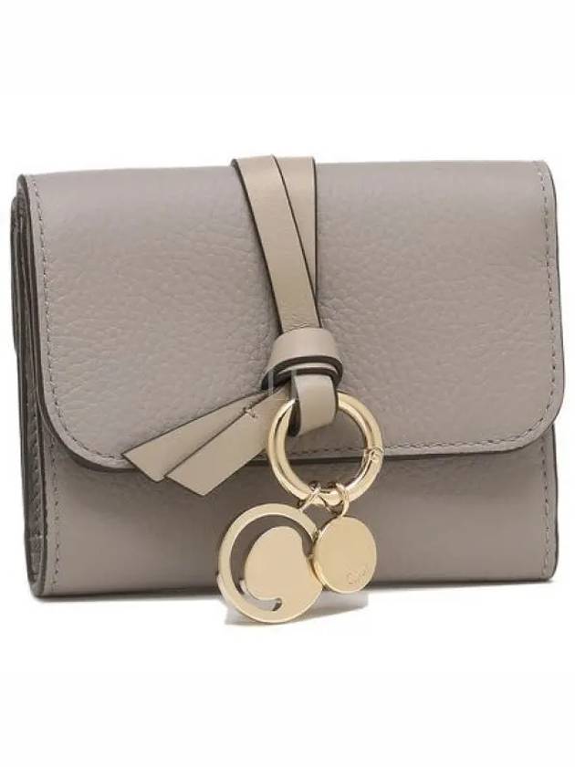 Alphabet Grain Leather Flap Small Half Wallet Grey - CHLOE - BALAAN 2