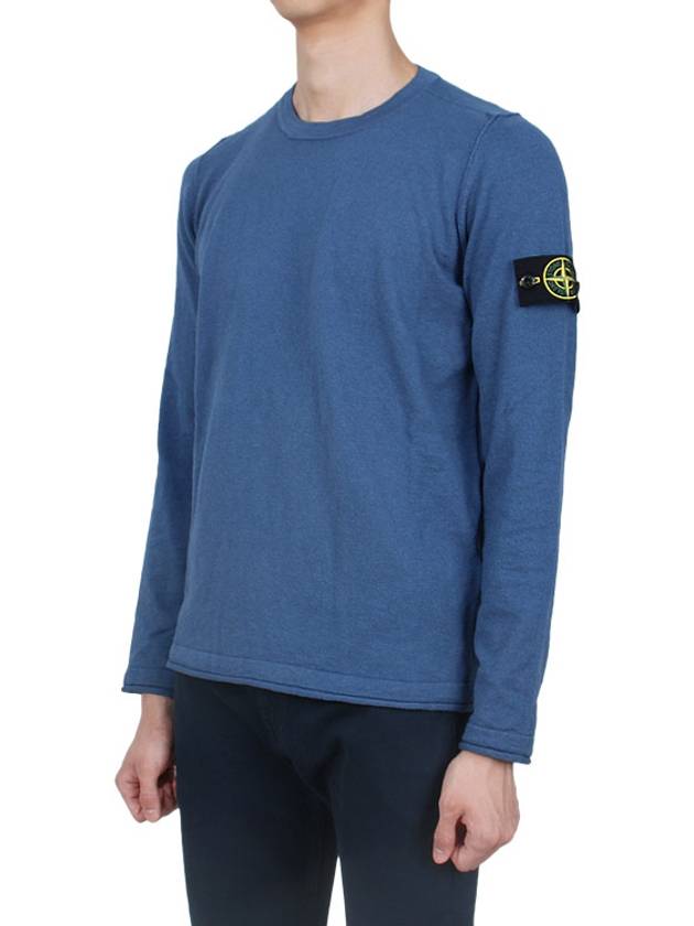 Compass Badge Ribbed Cotton Knit Top Avio Blue - STONE ISLAND - BALAAN 4