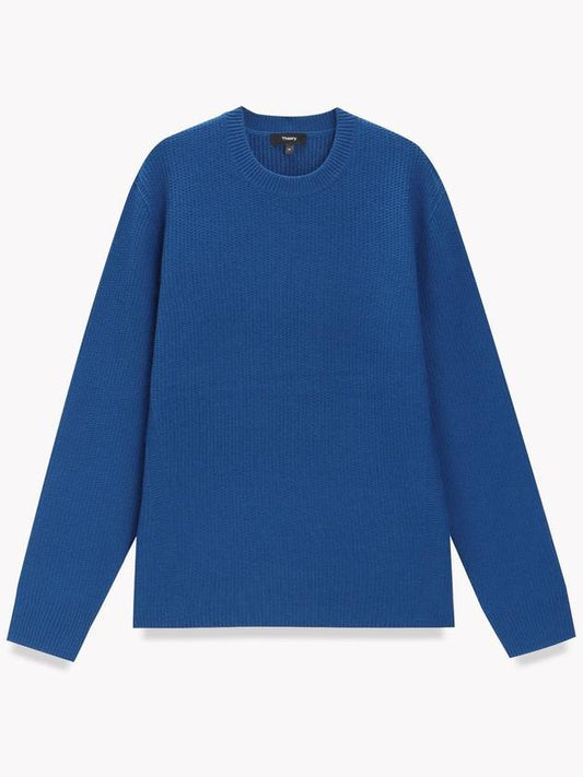 Men's Crew Neck Wool Knit Tab Blue - THEORY - BALAAN 2