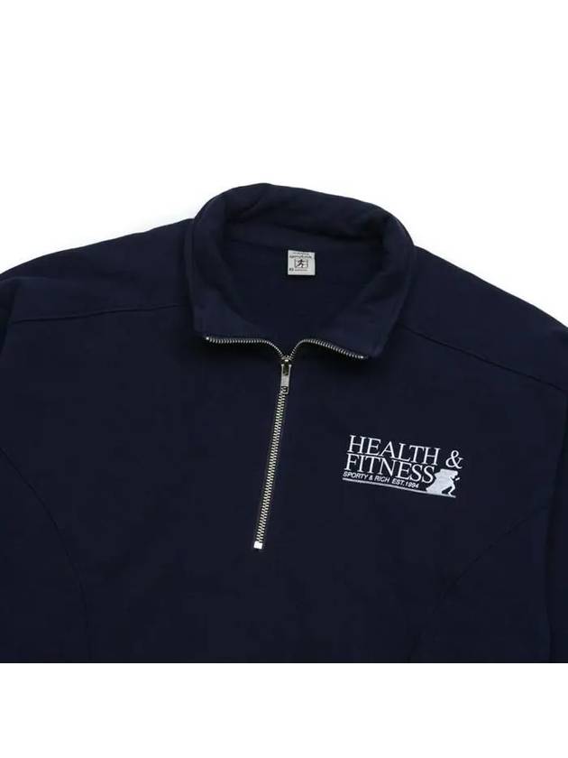 Logo Print Half Zip-up Cotton Sweatshirt Navy - SPORTY & RICH - BALAAN 4