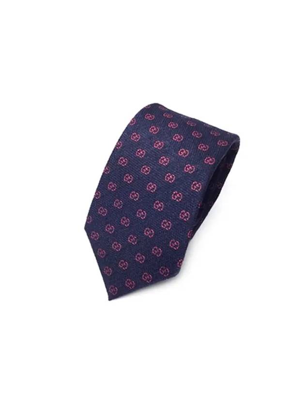 GG pattern silk wool tie navy red - GUCCI - BALAAN.