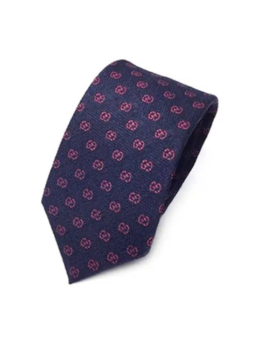 GG pattern silk wool tie navy red - GUCCI - BALAAN.