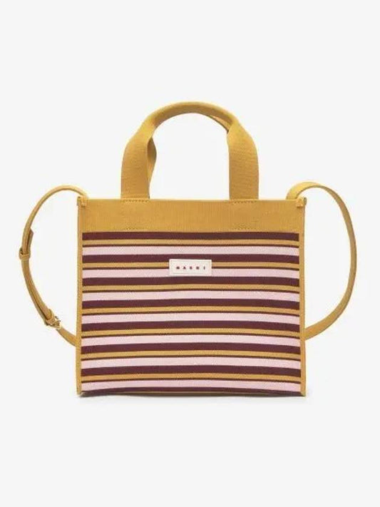 Logo Patch Striped Jacquard Tote Bag Yellow - MARNI - BALAAN 1