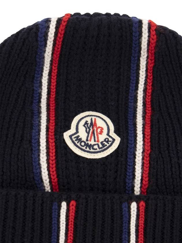 Logo Patch Knit Beanie Navy - MONCLER - BALAAN 4