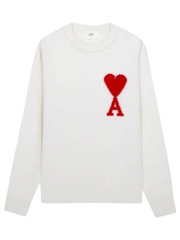 Big Heart Logo Wool Knit Top White - AMI - BALAAN 1