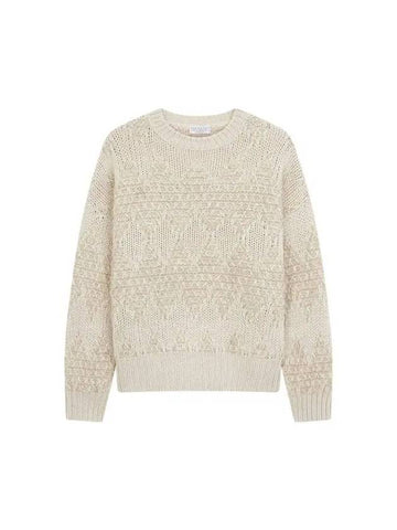 Women s Sequin Argyle Crewneck Knit Beige - BRUNELLO CUCINELLI - BALAAN 1