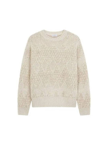 Women s Sequin Argyle Crewneck Knit Beige - BRUNELLO CUCINELLI - BALAAN 1