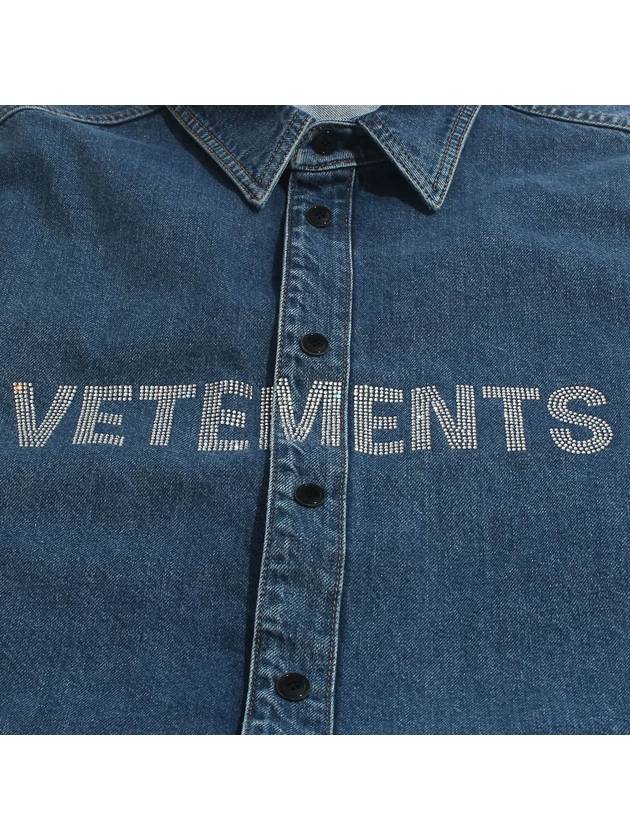 Crystal Logo Overfit Denim Cotton Long Sleeve Shirt Blue - VETEMENTS - BALAAN 4