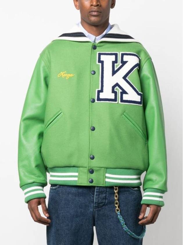 Men's Sailor Varsity Wool Jacket Green - KENZO - BALAAN 1