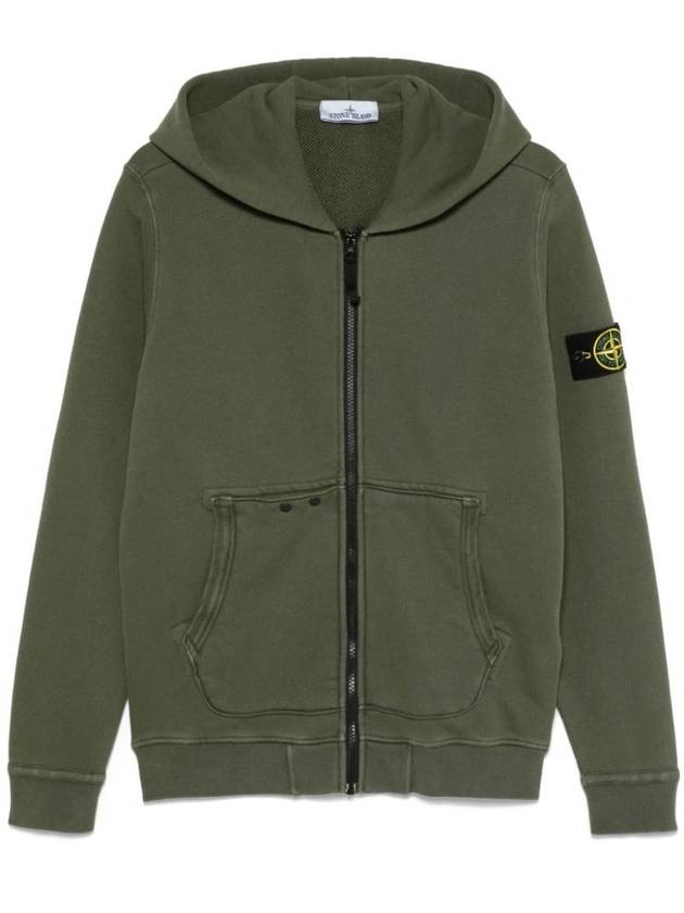 Logo Patch Zip-Up Hoodie Musk Green - STONE ISLAND - BALAAN 1