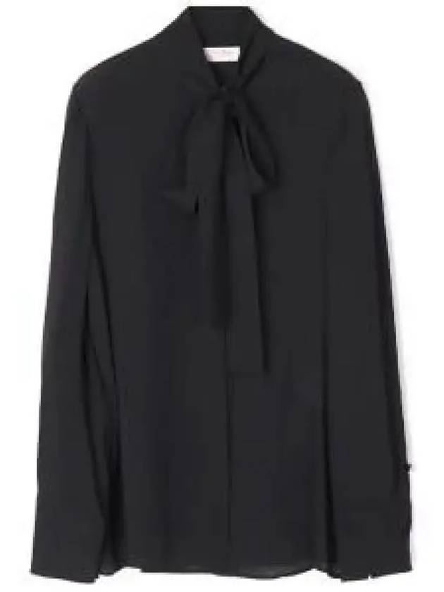 Scarf Neck Long Sleeve Silk Shirt Black - VALENTINO - BALAAN 2