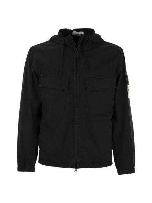 Cotton Twill Stretch Hooded Jacket Black - STONE ISLAND - BALAAN 1